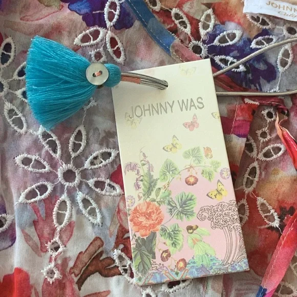 JOHNNY WAS SUMMER DAYS EYELET TIERED MIDI DRESS 
Multi color size large - Picture 8 of 9